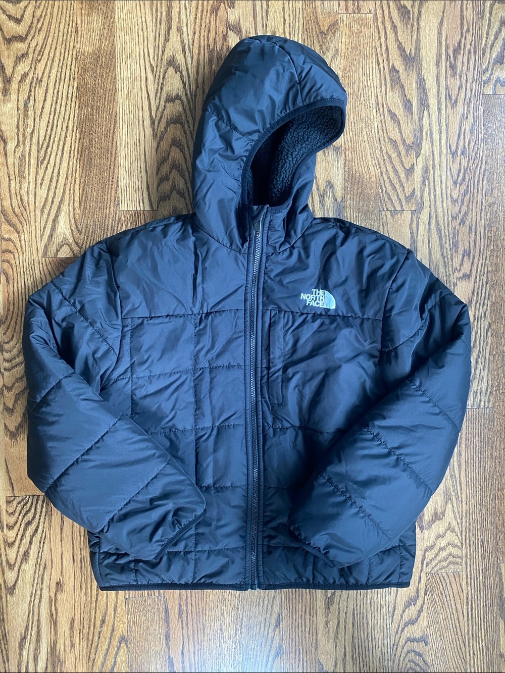 The North Face black Boys’ Reversible Shasta Full-Zip Hooded Jacket, size L (12)
